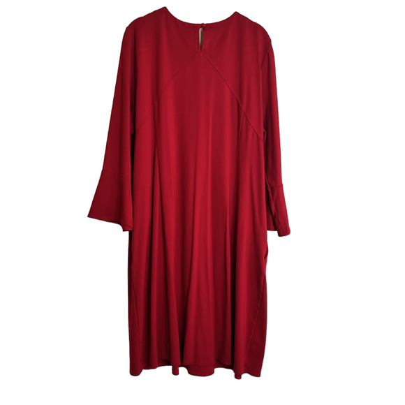 J Jill Womens Ponte Knit Dress XL Tall Red 3/4 Sleeve Bell Cuffs Pockets - Picture 4 of 8